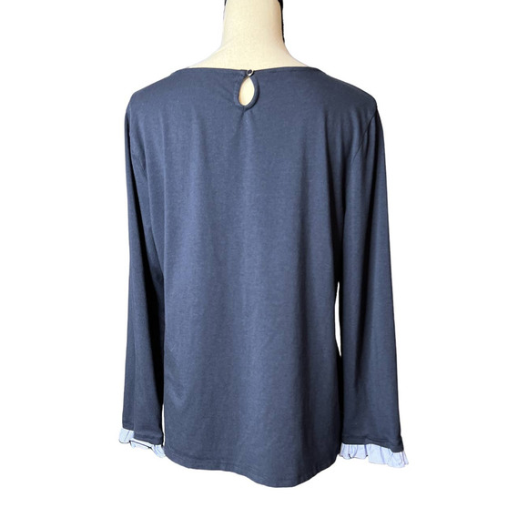 Talbots Blouse in Blue w/Blue and White Ruffles on Top and Cuffs Size XL Petite - Picture 3 of 5